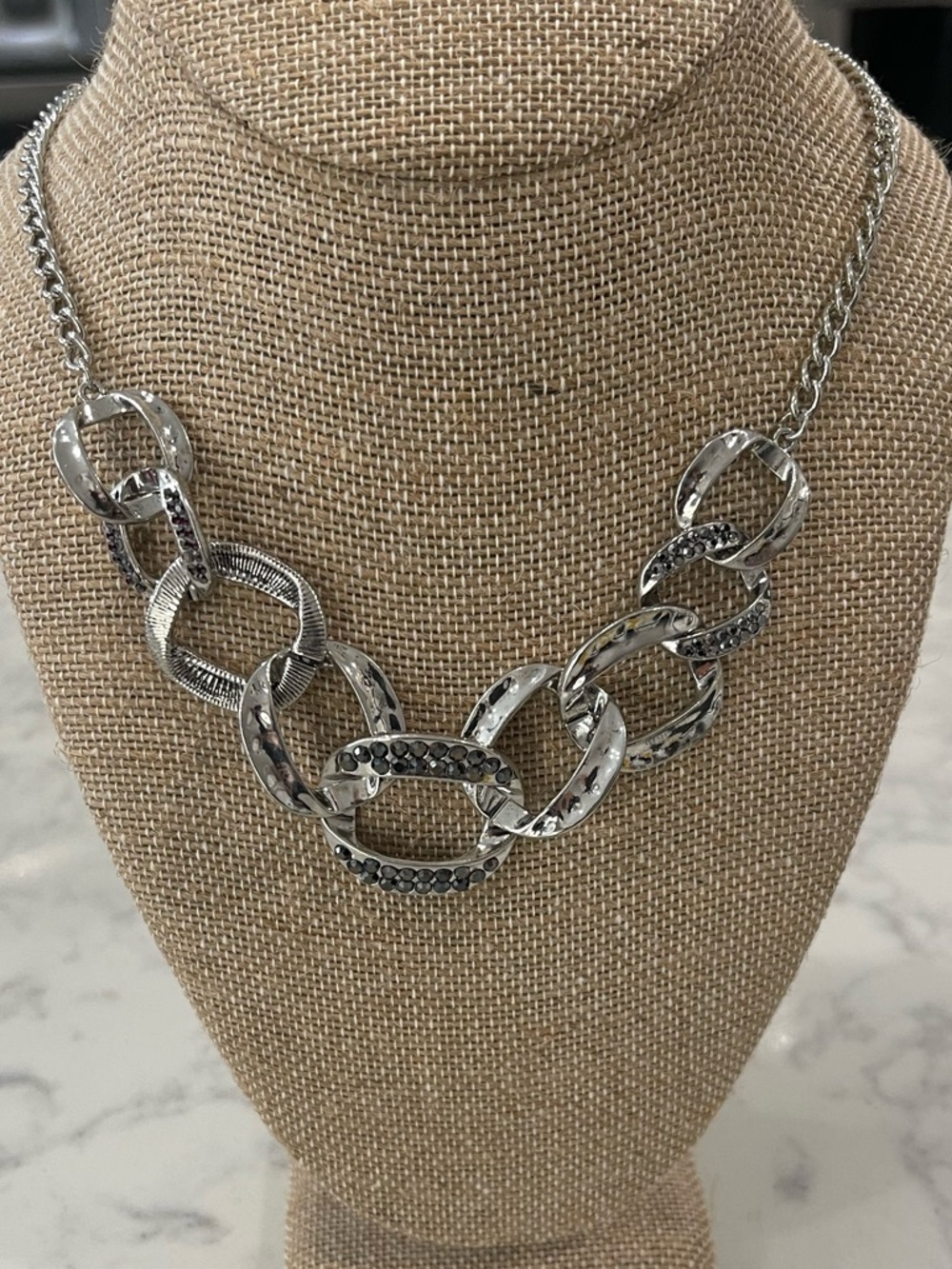 paparazzi Polished Silver-Tone Linked Necklace with Black Accents